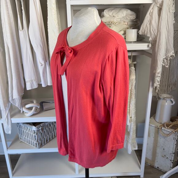 Woman within plus size 1X pink 3/4 sleeve cardigan with bow tie, Spring, #2401 - Picture 2 of 8